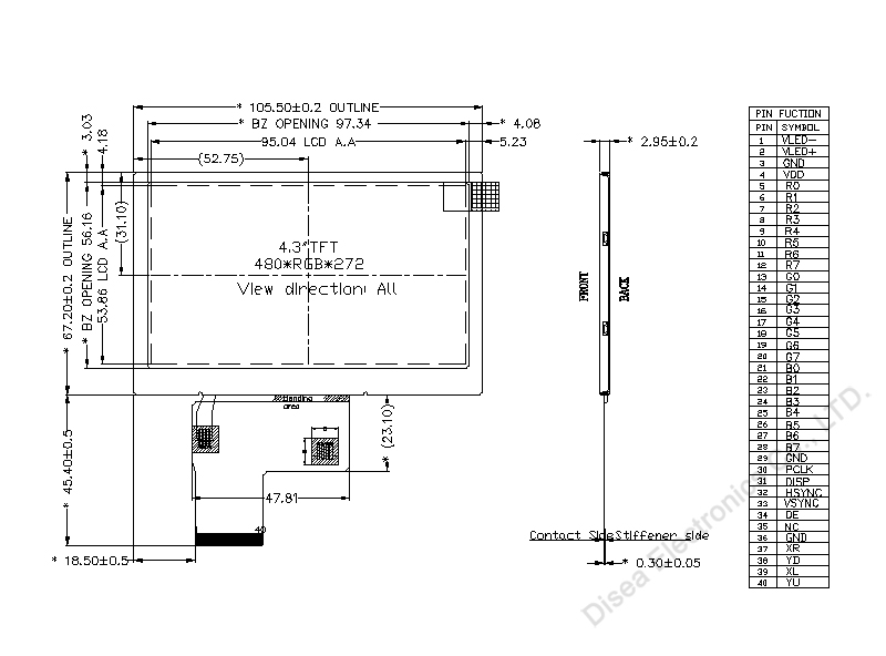 zw-t043bpsa-01 outline drawing