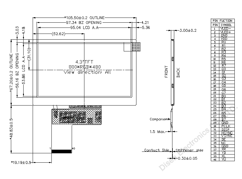 ZW-T043BWSA-04 outline drawing