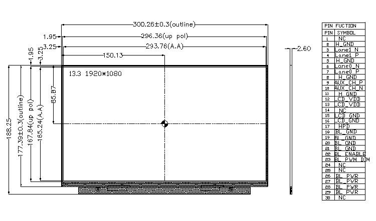 13.3 inch lcd screen outline drawing