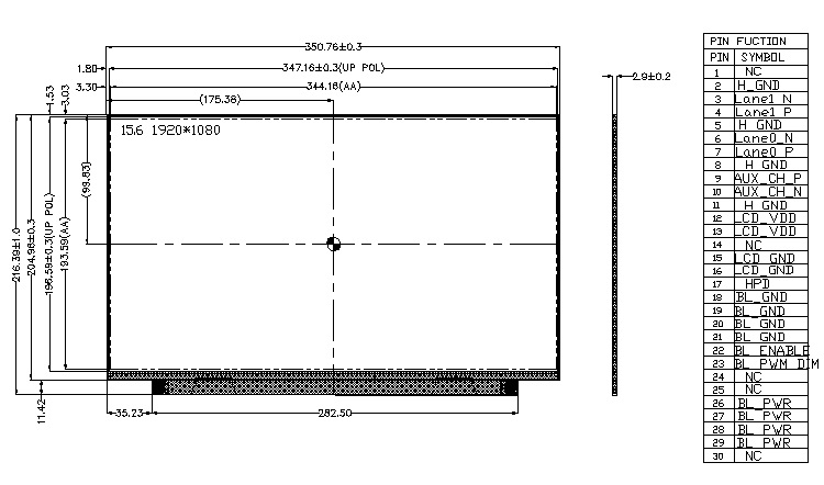 15.6 inch tft lcd outline drawing